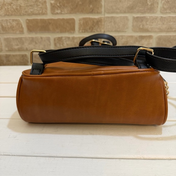 Aldo Faux Leather Black and Tan Color Block Backpack - Picture 5 of 7